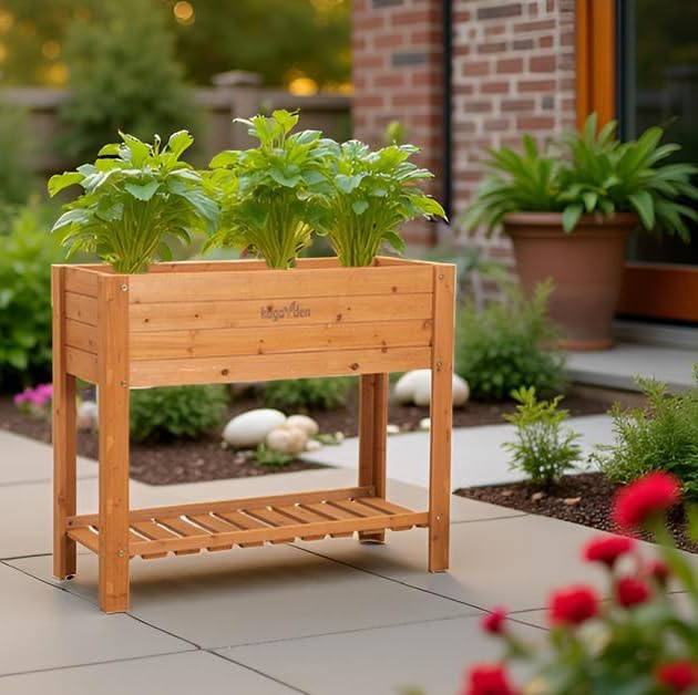 Raised Garden Bed Wood Planter Box Outdoor Wooden Elevated Planters Raised Beds with Legs for Vegetable Flower Herb, 39.37"x15.75"x33"H, Standing Gardening Box with Liner for Backyard, Patio, Deck