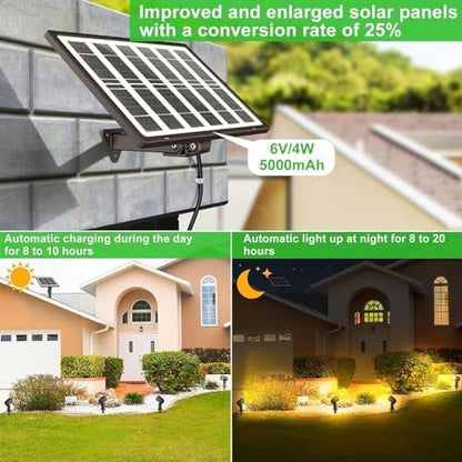 Cly 4-in-1 Solar Spot Lights Outdoor 2700K Solar Powered Landscape Lighting | Warm White Low Voltage IP66 Waterproof 14M Cable Auto On/Off for Outside Garden Yard Landscape Pathway