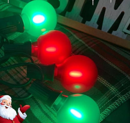 G40 LED Outdoor Christmas String Lights, 25FT Hanging Globe String Light | 25+2 Shatterproof Frosted Red Green Lights, Connectable, Waterproof Patio Lights for Balcony Pergola Decor, Green Wire