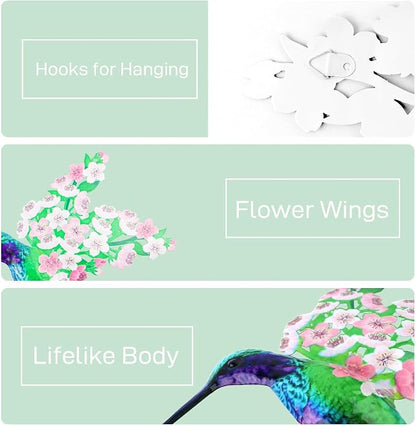 Metal Hummingbird Wall Decor, 12" Large Hanging Metal Birds Outdoor Wall Decor Art, Flowers Wings Hummingbird Decor for Garden Yard Patio Fence Living Room Bedroom
