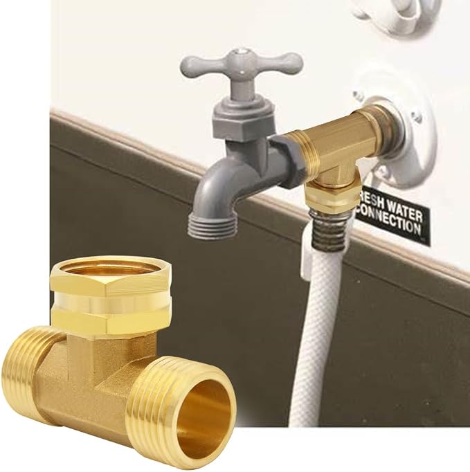 Uenede 2PCS Brass 3/4 Inch GHT Swivel Tee Pipe Fitting 3/4" GHT Male x Female x Male for Garden Hose Threaded Tube Pipe Fittings