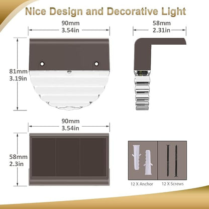 Solar Lights Outdoor, Solar Deck Lights, 6 Pack Solar Fence Step Lights Outdoor Waterproof LED for Outside Patio Stairs Yard Garden Backyard Decor, 10 Lumens,Warm White/Color Changing Lighting