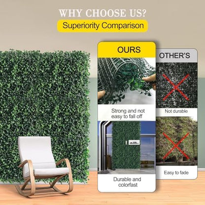 Artificial Grass Wall Panels 12 Pcs 10"x10" Greenery Wall Decor | Boxwood Panels Small Grass Wall Apartment Balcony Fake Hedge for Indoor Outdoor. Zero Maintenance Greenery Wall Backdrop.