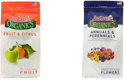 Jobe's Organics Granular Plant Food Bundle, Fruit & Citrus 09226NA 4 lbs and Annual & Perennial Flower Fertilizer 4 lbs