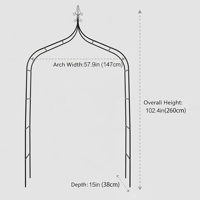 Thick Gothic Pointed Metal Garden Arch Rust-Proof for Climbing Vines Roses | 8.5 ft H x 4.8 ft W, 16mm Steel Tube Arbor for Plants, Clematis, Jasmine, Party Decor for Wedding, Halloween, Christmas