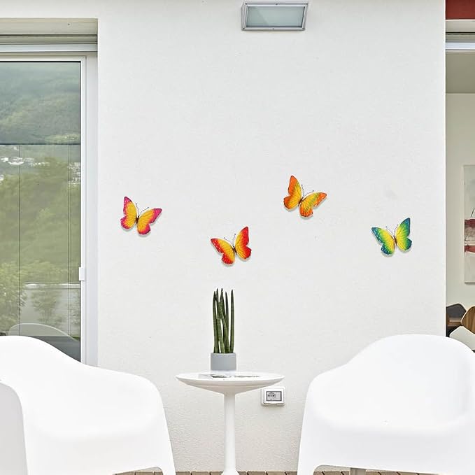 dreamskip Metal Butterfly Wall Decor Art, 4 Pack Colorful Metal Butterflies, Hand Painted for Garden, Yard, Fence, Patio, Living Room, Bedroom Decoration