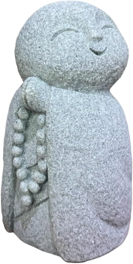 DMtse Lucky Japanese Jizo Buddha Happy Smiling Miniature Figurine Sandstone Praying Monk Statue for Luck Good Protection for Healthy Growth