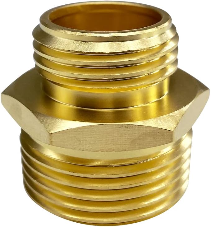 3/4” GHT Male x 1” NPT Male Connector, Brass Garden Hose Fitting, Adapter, Industrial Metal Brass Garden Hose to Pipe Fittings Connect (2 Pack)