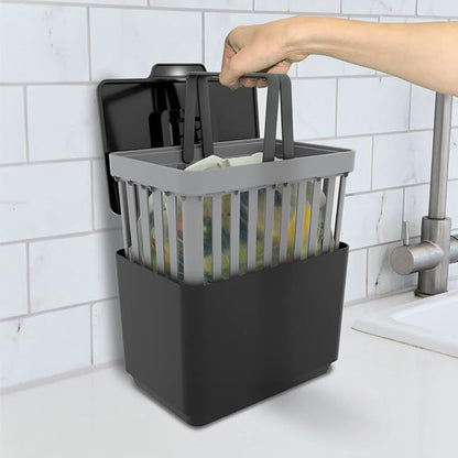 GLAD Compost Bin for Kitchen, 1.5 Gallon | Plastic Container with Removable Inner Basket, Bag Storage Holder, and Carbon Odor Blocking Filters, Gray