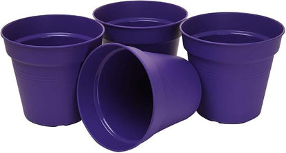 Mintra Garden Pots, 4 Pack Bulk Plastic Plant Pots with Drainage Tray, Round Indoor & Outdoor Decorative Planters with Drain Holes for Flowers, Herbs & Plants, 11cm Diameter – Purple, 4.3 in
