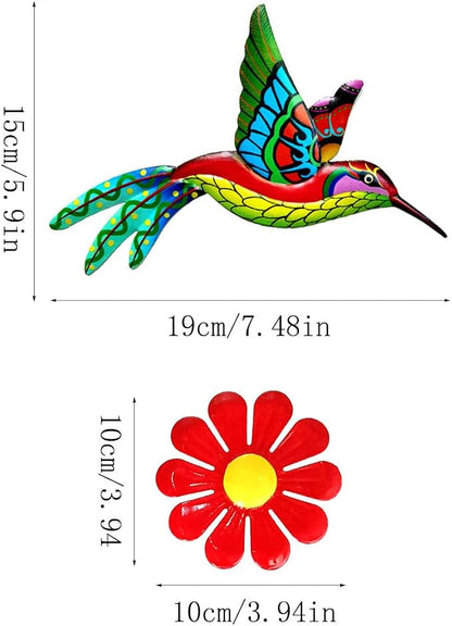 Tsilin Garden Decor Set With 4 Pcs Metal Hummingbirds 6 Pcs Metal Flowers Statues Wall Decor Sunflower Hanging Ornament for Home Bedroom Outdoor Backyard Porch Patio Fence Decorations