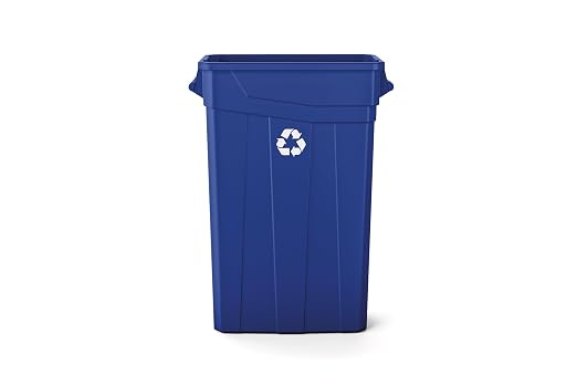 Suncast Commercial Slim 23 Gallon Polypropylene Recycling Bin with Universal Recycle Logo, Durable Waste Container for Tight Spaces, Blue, Made in the USA