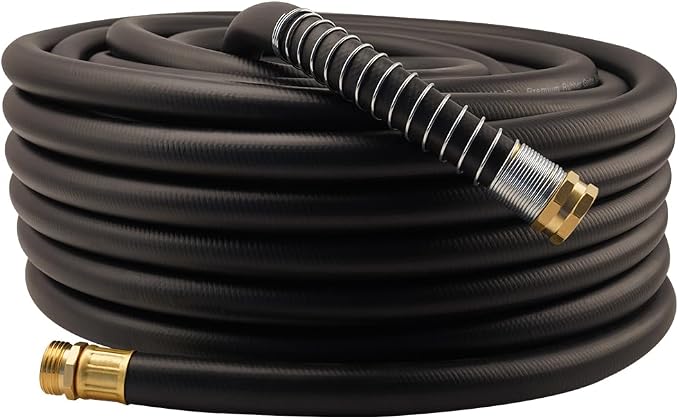 Wiseflow Garden Hose 100FT x 3/4", Heavy Duty Rubber Hose, Water Hose with Five Layered Braiding, Male Female Fittings, 1200PSI Burst, 300PSI Working for Yard, Car Wash, Pets (Black)