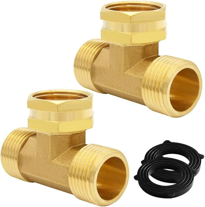 Uenede 2PCS Brass 3/4 Inch GHT Swivel Tee Pipe Fitting 3/4" GHT Male x Female x Male for Garden Hose Threaded Tube Pipe Fittings