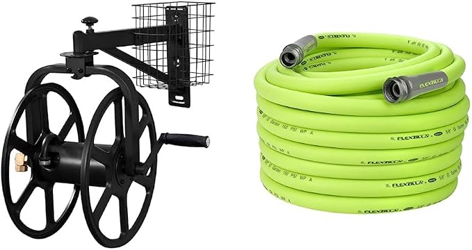 Liberty Garden Hose Reel and Flexzilla Garden Hose Bundle | Holds 125 Feet Hose