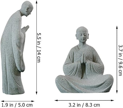 Happyyami Bonsai 2pcs Stone Monk Figurines Zen Buddha Statues Standing Monk Sculptures for Outdoor Landscape Garden Decoration Light Grey Miniature Figurines Miniature