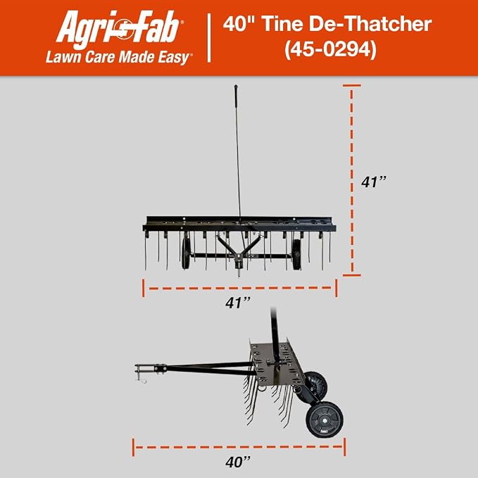 Agri-Fab 45-0294 40in Tow Behind Lawn Dethatcher, 20 Durable Spring Steel Tines Lawn dethatcher, Designed to pull behind Lawn and Garden Tractors, Black