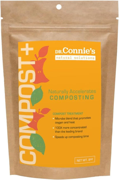 Dr. Connie’s Compost Plus – 100X Concentrated Starter & Accelerator | Natural Microbe Activator for Bins, Tumblers & Piles | Odor Control Garden Waste Additive (Indoor & Outdoor)