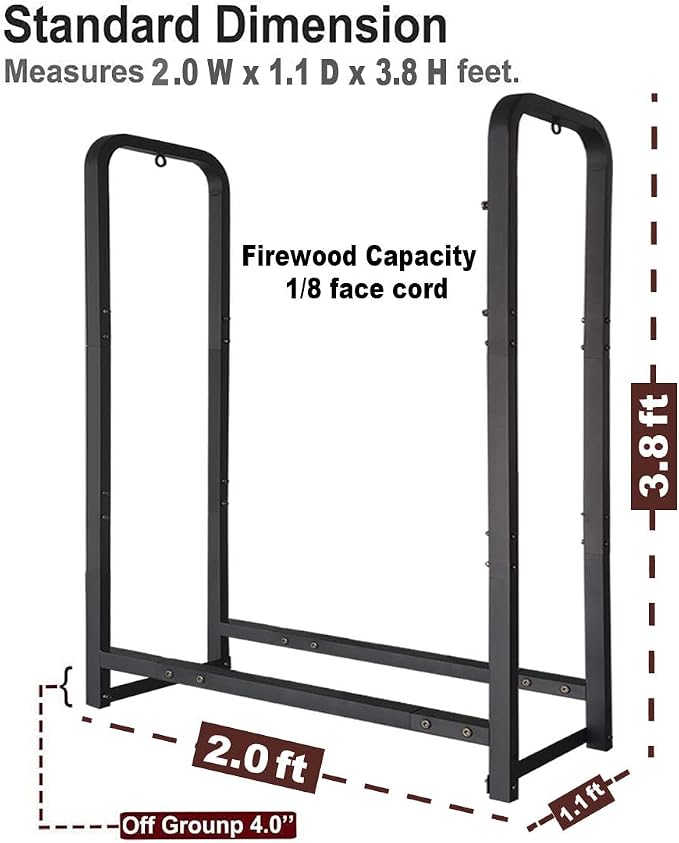 Firewood Rack Stand 2ft Heavy Duty Logs Holder for Outdoor Indoor Fireplace Metal Wood Pile Storage Stacker Organizer, Matte Black