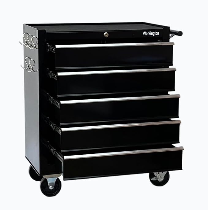 Workington Rolling Metal Tool Chest with 5 Drawers, 24" 5-Drawer Tool Chest Cabinet with Ball Bearing Drawer Slides, Steel Tool Storage Box Organizer 4101 Black