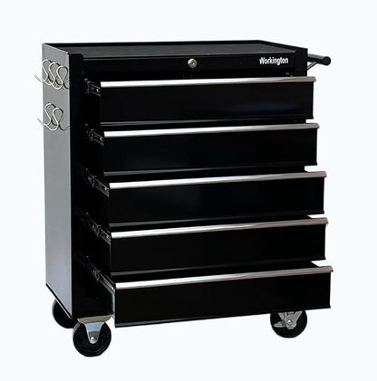 Workington Rolling Metal Tool Chest with 5 Drawers, 24" 5-Drawer Tool Chest Cabinet with Ball Bearing Drawer Slides, Steel Tool Storage Box Organizer 4101 Black