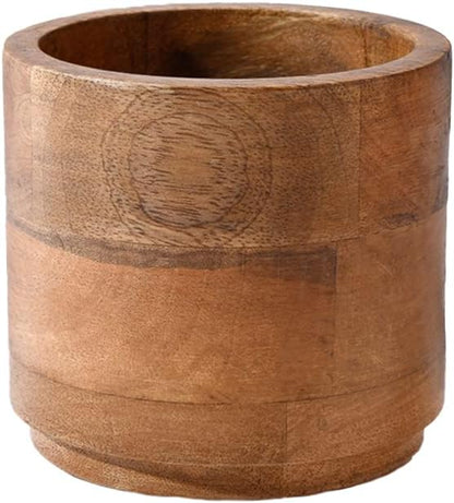 Serene Spaces Living Small Mango Wood Cachepot, Natural Wooden Pot for Faux Flowers & Plants, Potted Indoor Plants, Home, Office, Restaurant Decor, Measures 4.75" Diameter & 4.5" Tall