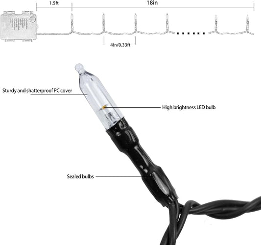 Battery Operated Christmas Lights, 33Ft 100 LED Warm White String Lights with Auto Timer & 8 Modes, Shatterproof Waterproof for Outdoor Indoor Wedding Party Home, Black Wire