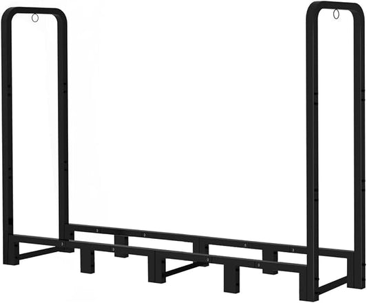 Firewood Rack Stand 6ft Heavy Duty Logs Carrier Holder for Outdoor Indoor Fireplace, Matte Black