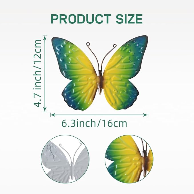 dreamskip Metal Butterfly Wall Decor Art, 4 Pack Colorful Metal Butterflies, Hand Painted for Garden, Yard, Fence, Patio, Living Room, Bedroom Decoration