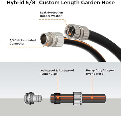 Giraffe Tools Garden Hose 5/8", Custom Length, Heavy Duty, No Kink, Flexible, Rubber Garden Hose, Leakproof Water Hose, 600 Burst PSI, 50ft Male to Female Hose