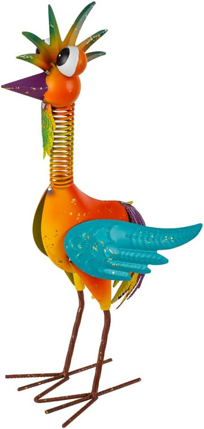 Metal Wacky Rooster Garden Statue for, Patio, Backyard, Lawn | 18'' Rooster Decor, Yard Statue Decorations Outdoor, Chicken Yard Art, Orange