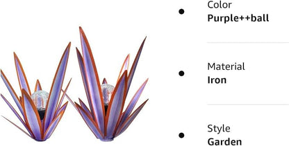 Metal Agave Plant Garden Art, 2 Pack Tequila Rustic Sculpture, Rustic Metal Agave Plants Garden Lawn Home Ornaments, for Yard Stakes, Garden Figurines, Outdoor Patio (2 PCS Purple with Light)