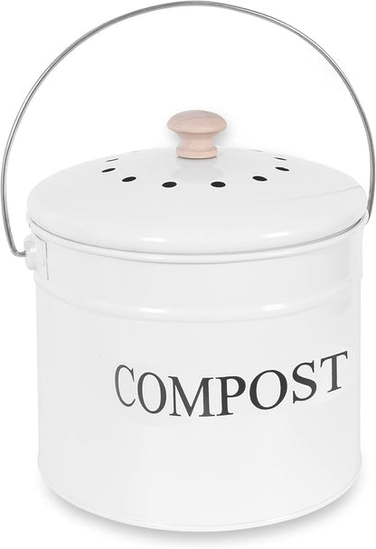 Compost Bin - 1 Gallon Countertop Composter with Lid, Charcoal Filters, Rust Proof Indoor Food Waste Bin