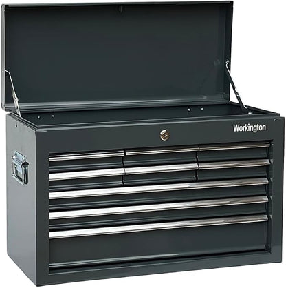Workington Portable Metal Tool Chest with 9 Drawers, 24" 9-Drawer Tool Chest Cabinet with Ball Bearing Drawer Slides, Steel Tool Storage Box Organizer 4006 Gray