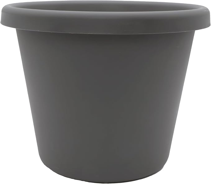 The HC Companies Classic Round Plastic Plant Pot w/Rolled Rim - Lightweight & UV Resistant Flower Pot for Herbs & More - Outdoor & Indoor Plant Pots w/Drainage (14 inch Warm Gray, Pack of 1)