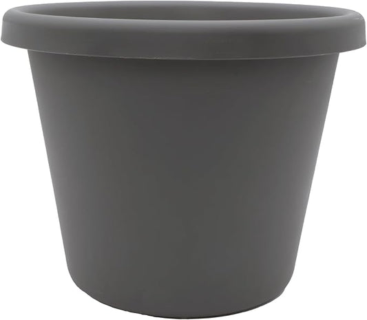 The HC Companies Classic Round Plastic Plant Pot w/Rolled Rim - Lightweight & UV Resistant Flower Pot for Herbs & More - Outdoor & Indoor Plant Pots w/Drainage (14 inch Warm Gray, Pack of 1)