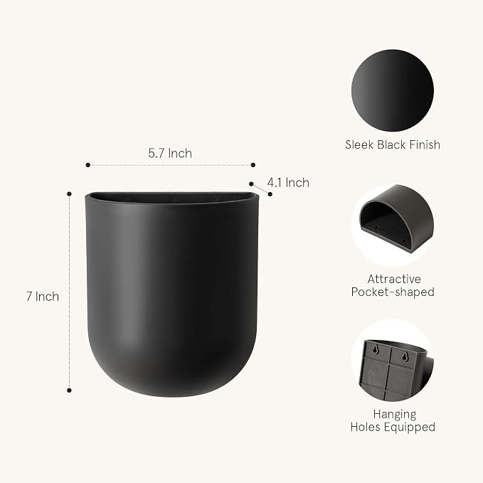 LA JOLIE MUSE Wall Hanging Planters for Indoor Plants，Hanging Flower Pots for Air Plants Succulent, Set of 2, 5.7L*4.1W*7H, Black