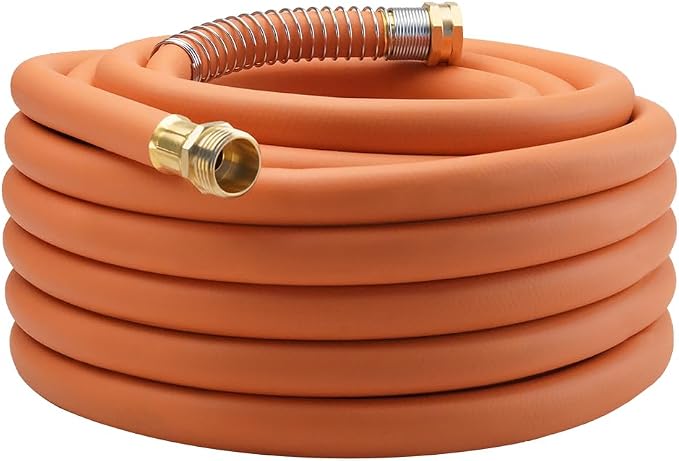 Wiseflow Garden Hose 50FT x 5/8", Heavy Duty Rubber Hose, Water Hose with Five Layered Braiding, Male Female Fittings, 1000PSI Burst, 300PSI Working for Yard, Car Wash, Pets (Orange)