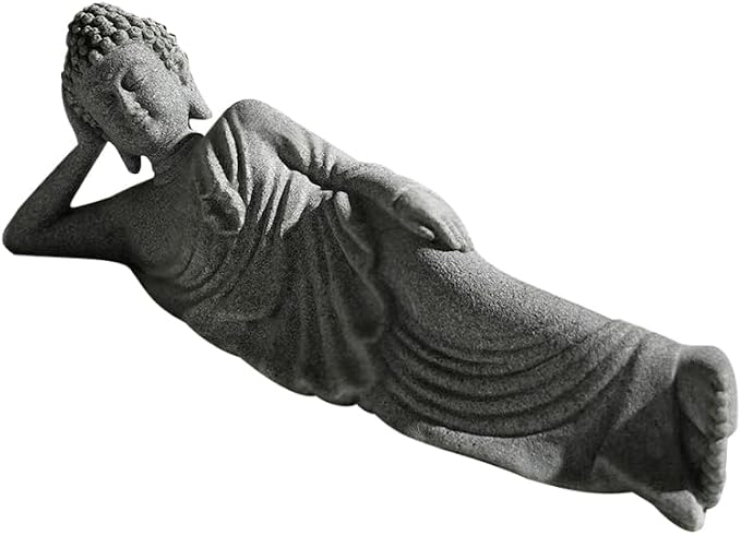 PRETYZOOM Little Reclining Buddha Ornament 3.54In Sandstone Mini Statue Indoor Zen Garden Meditation Decoration