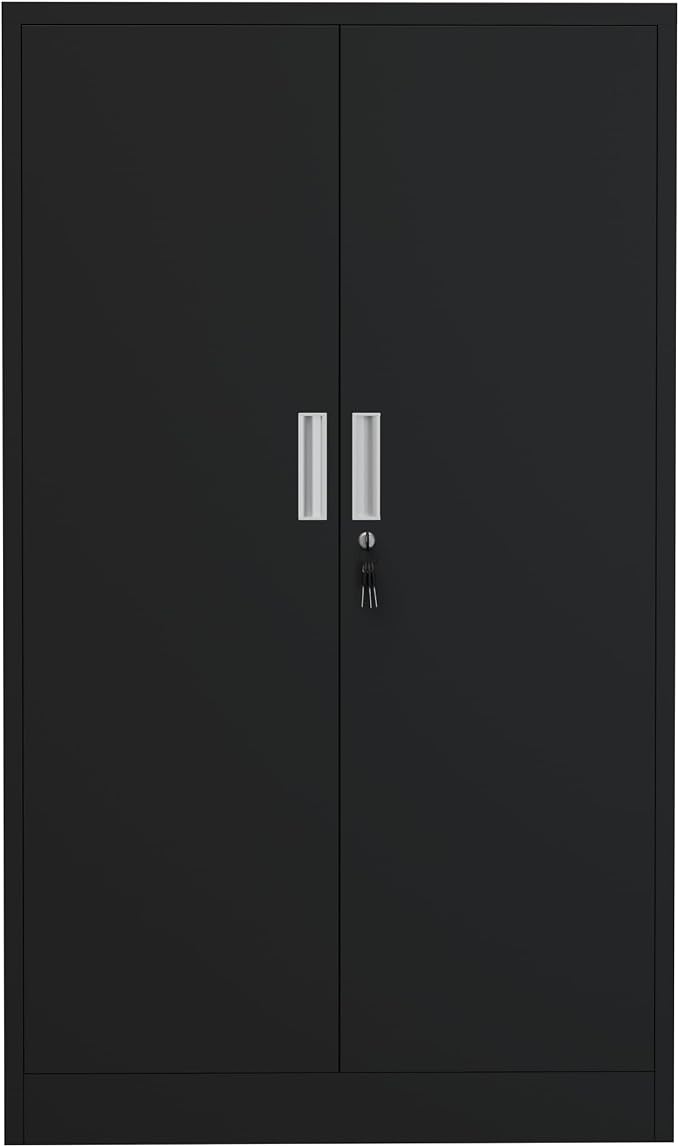 iJINGUR Metal Storage Cabinet with Locking Doors and Adjustable Shelves, 53.5-Inch Tall Lockable Storage Cabinets for Home Office Garage Kitchen Pantry (Black)