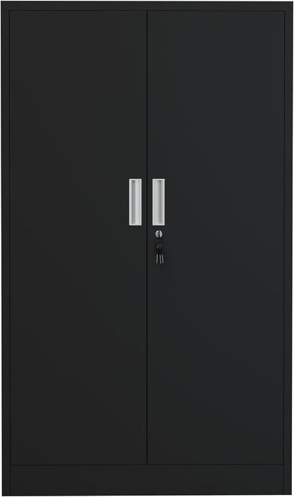 iJINGUR Metal Storage Cabinet with Locking Doors and Adjustable Shelves, 53.5-Inch Tall Lockable Storage Cabinets for Home Office Garage Kitchen Pantry (Black)