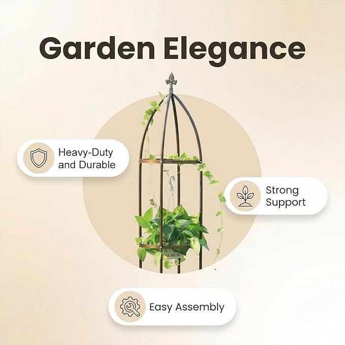 Garden Obelisk Trellis 100% Metal Heavy Duty 5.5 ft for Climbing Vines | Upgraded 16mm Thick Steel Tubes Bronze Rustproof Tower, Medium Plant Support Stands for Flowers, Roses, Clematis & Tomatoes