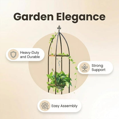 Garden Obelisk Trellis 100% Metal Heavy Duty 5.5 ft for Climbing Vines | Upgraded 16mm Thick Steel Tubes Bronze Rustproof Tower, Medium Plant Support Stands for Flowers, Roses, Clematis & Tomatoes