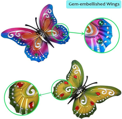 Akulgaci 2 Pack Butterfly Decorations, 14.5" Large Metal Butterflies Fence Garden Yard Art Wall Decor for Outdoor Patio Balcony Tree Front Porch, Vibrant Colors Purple Green
