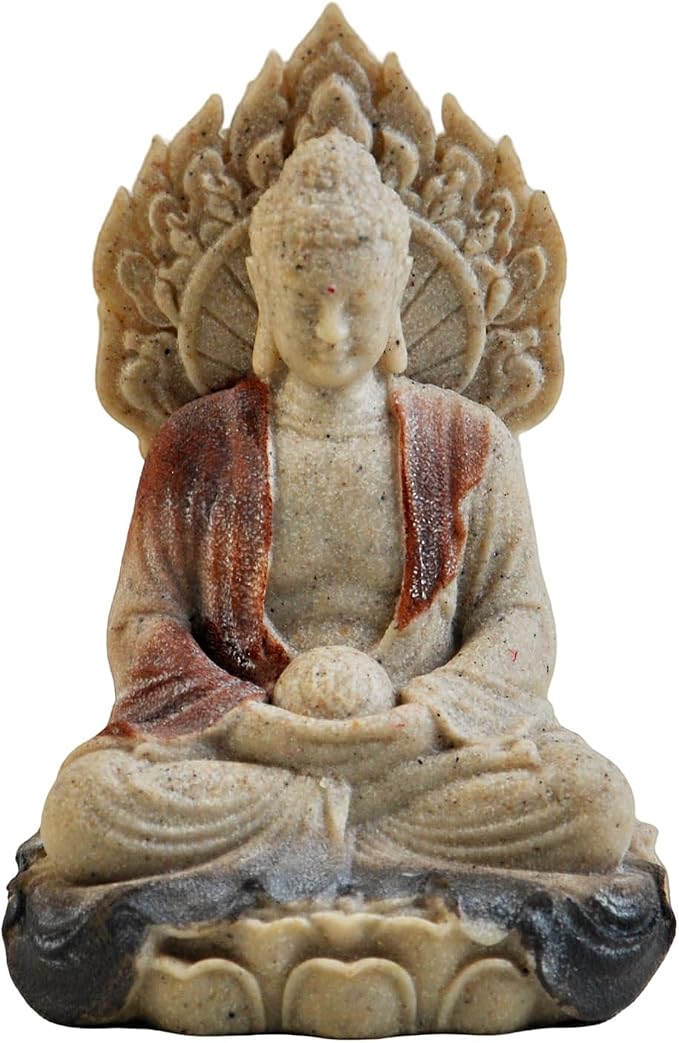 Shakyamuni Buddha Statue - Hand-Painted Resin Sculpture with Mandala Halo & Lotus Throne for Meditation, Zen Altar, Home Office Decor