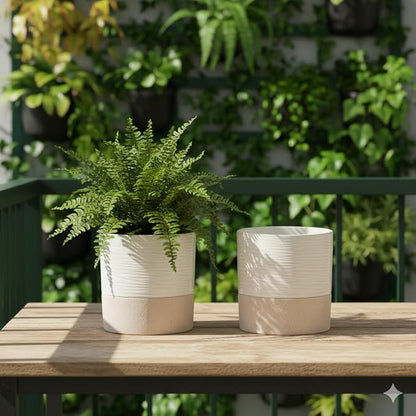 Nihow Ceramic Self Watering Plant Pot for Indoor Plants, 4.5 Inch,Set of 2 | Planter with Cotton Wick,Water Storage Plus, Cylinder Round Flower Pot, Succulent/Herbs/Violets