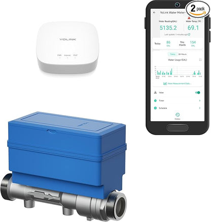 NSF Certified YoLink FlowSmart All-in-One Smart Water Meter & Auto Shutoff for 1.5" Pipes, LoRa Long-Range, Real-Time Leak Detection, 10-Year Battery, 80+ Device Ecosystem, Hub Included – YS5018