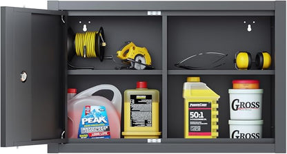 JZD Steel Wall Cabinet for Tool Organization with Two Removable Shelves, Industrial-Strength Metal Hanging Cabinets, for Garage Workshop