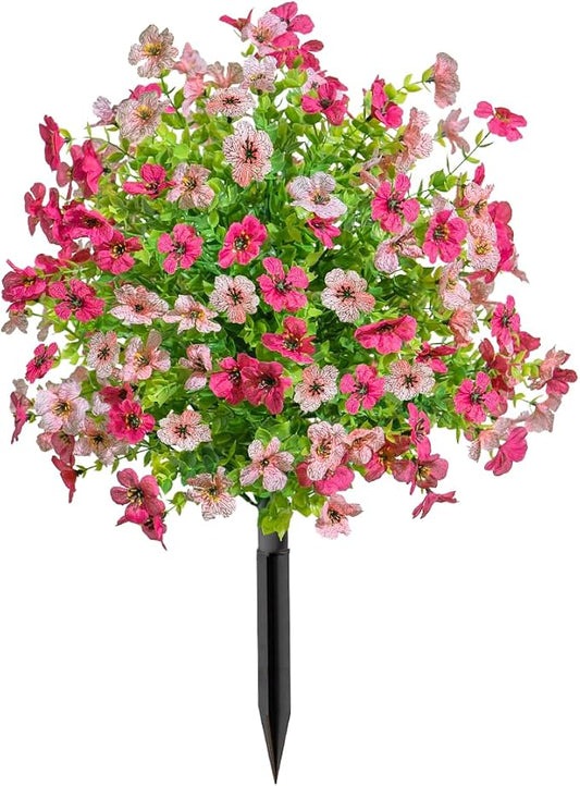 24 Inch Artificial Flower Stake Outdoor Decor - Multi-Color Garden Stakes for Yard & Lawn, No Fade Heavy Duty Plastic, All Season Decoration (Rose)