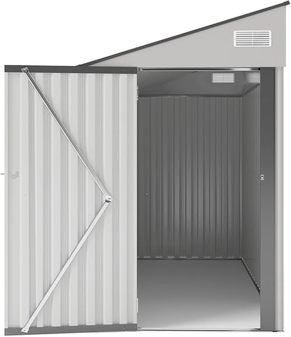 YOPTO 4×8 FT Outdoor Metal Storage Shed,Heavy-Duty Lean to Storage Shed with Lockable Single Side Hinge Door,Waterproof Metal Storage Tool House W/Sloping Roof,Air Vent&Protect Film,for Backyard,White